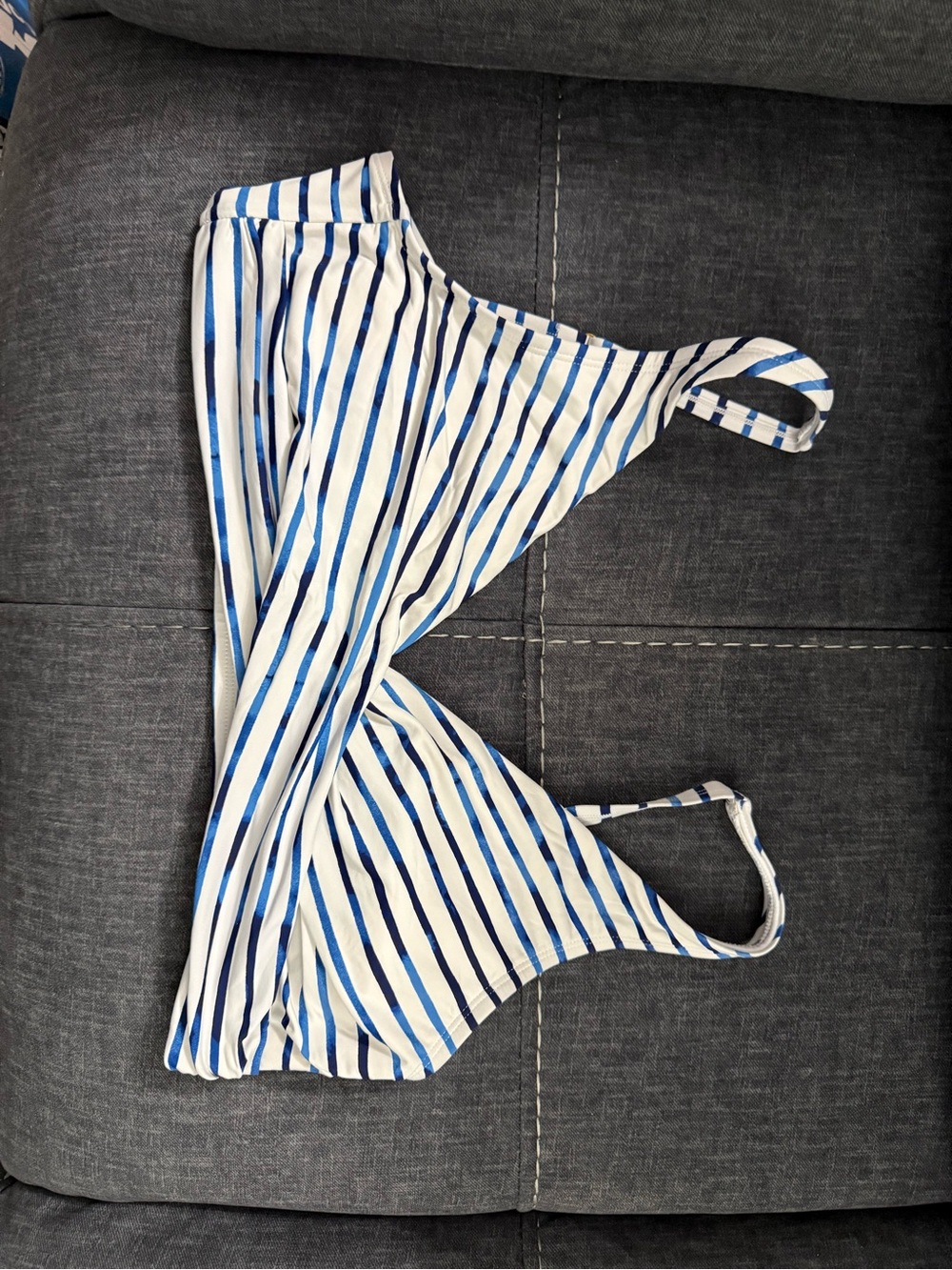 Striped Blue and White Bikini Top